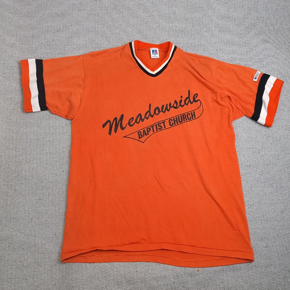 Russell Athletic Jersey Shirt Mens XL Orange Excellent Meadowside 61 USA Made